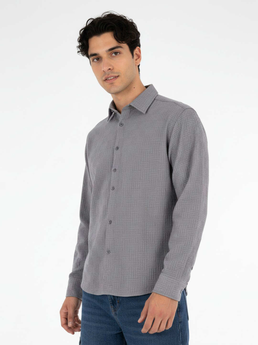 glitchez Basketweave Textured Relaxed Fit Shirt