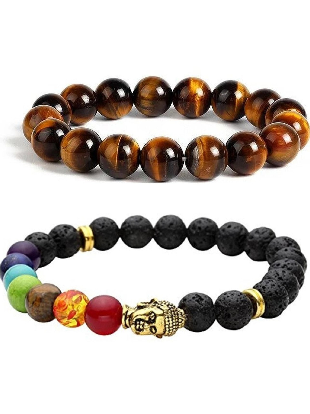 CONTEX MEDIA Set of 2 Artificial Stones Studded and Beaded Elasticated Bracelets