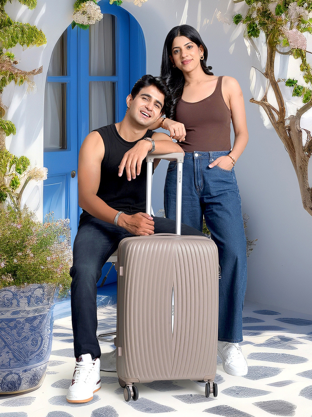 Red Tape Unisex 60L Beige Polypropylene Hard Medium Check-in Trolley Bag