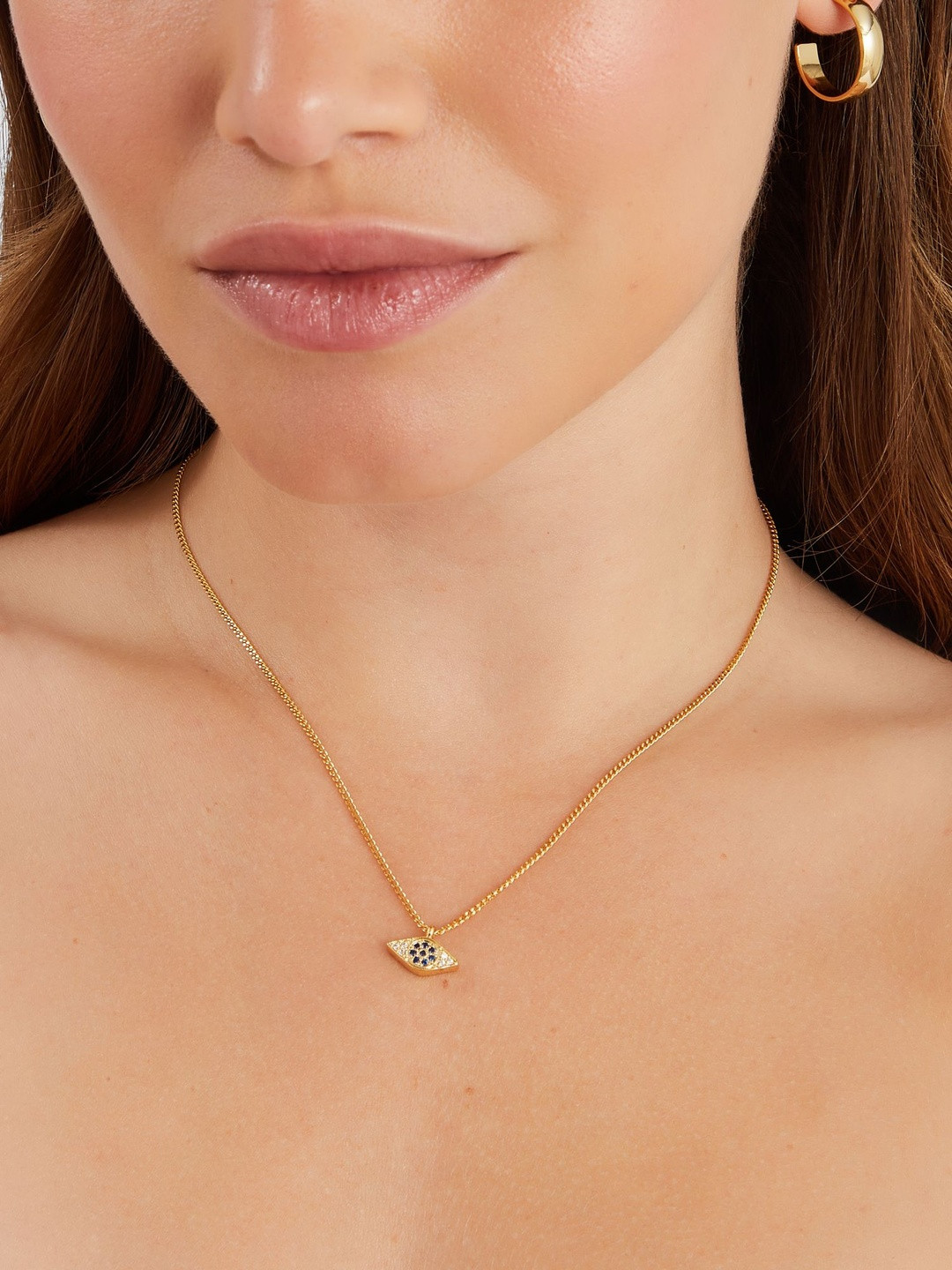 Accessorize 14k Real Gold-Plated Cubic Zirconia Studded Evil Eye Charm Minimal Necklace