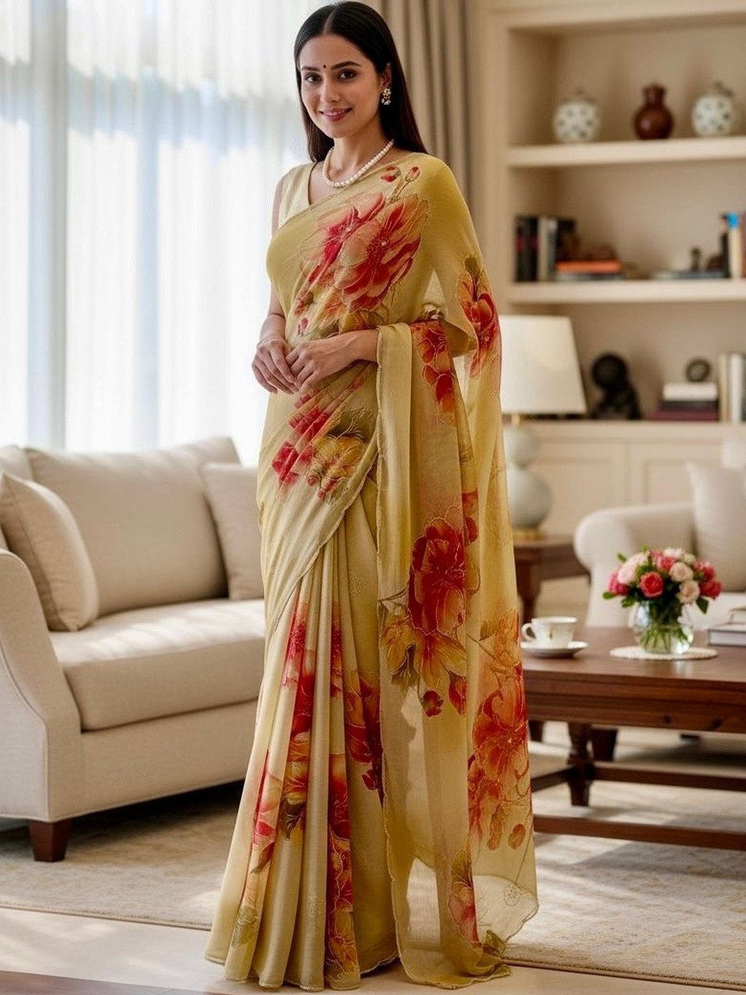 D tales Floral Pure Chiffon Saree