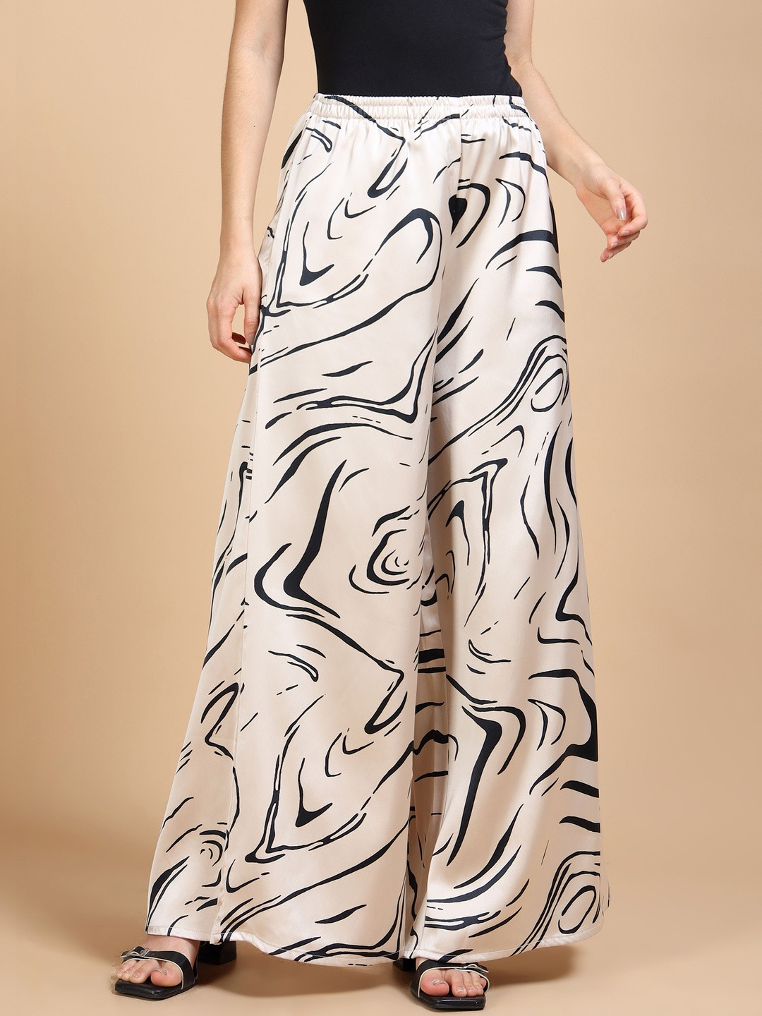 GLAM & CHIQUE Women Printed Mid-Rise Palazzos