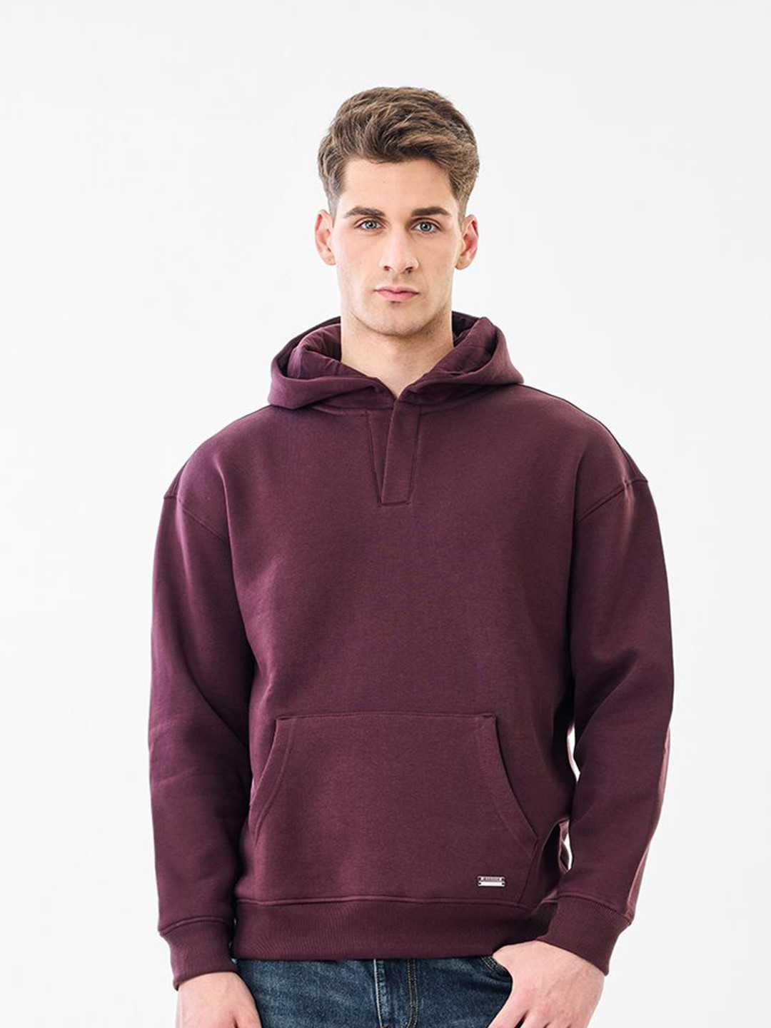 Snitch Burgundy Solid Hoodies