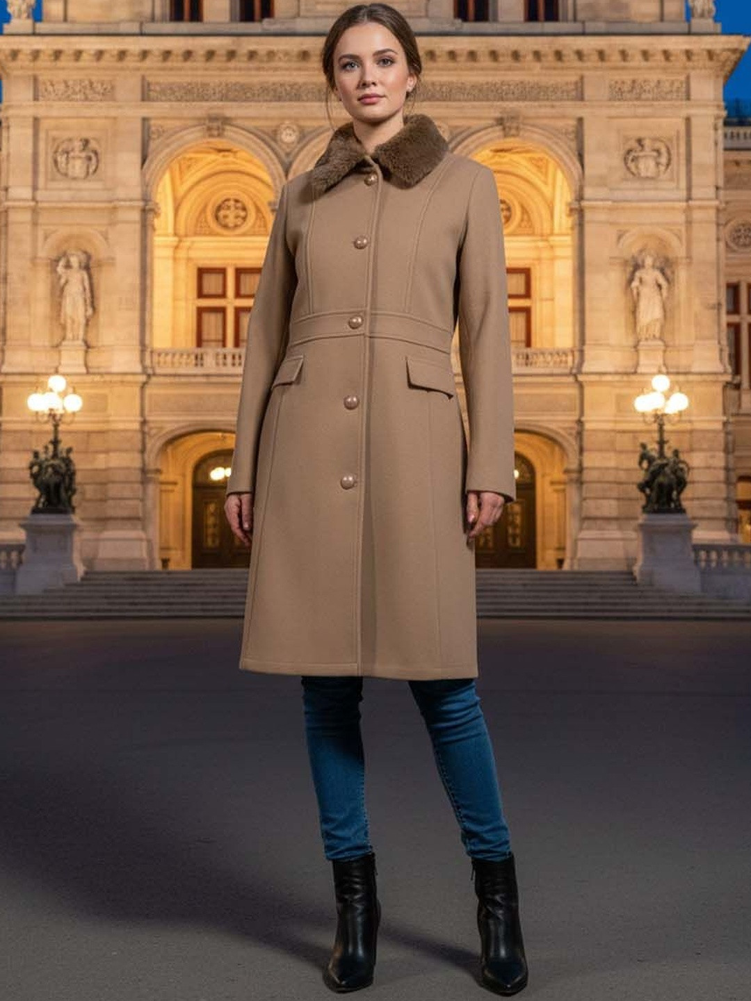 Excent Womens Single-Breasted Notched Lapel Long Sleeves Parka Warm Over Coat