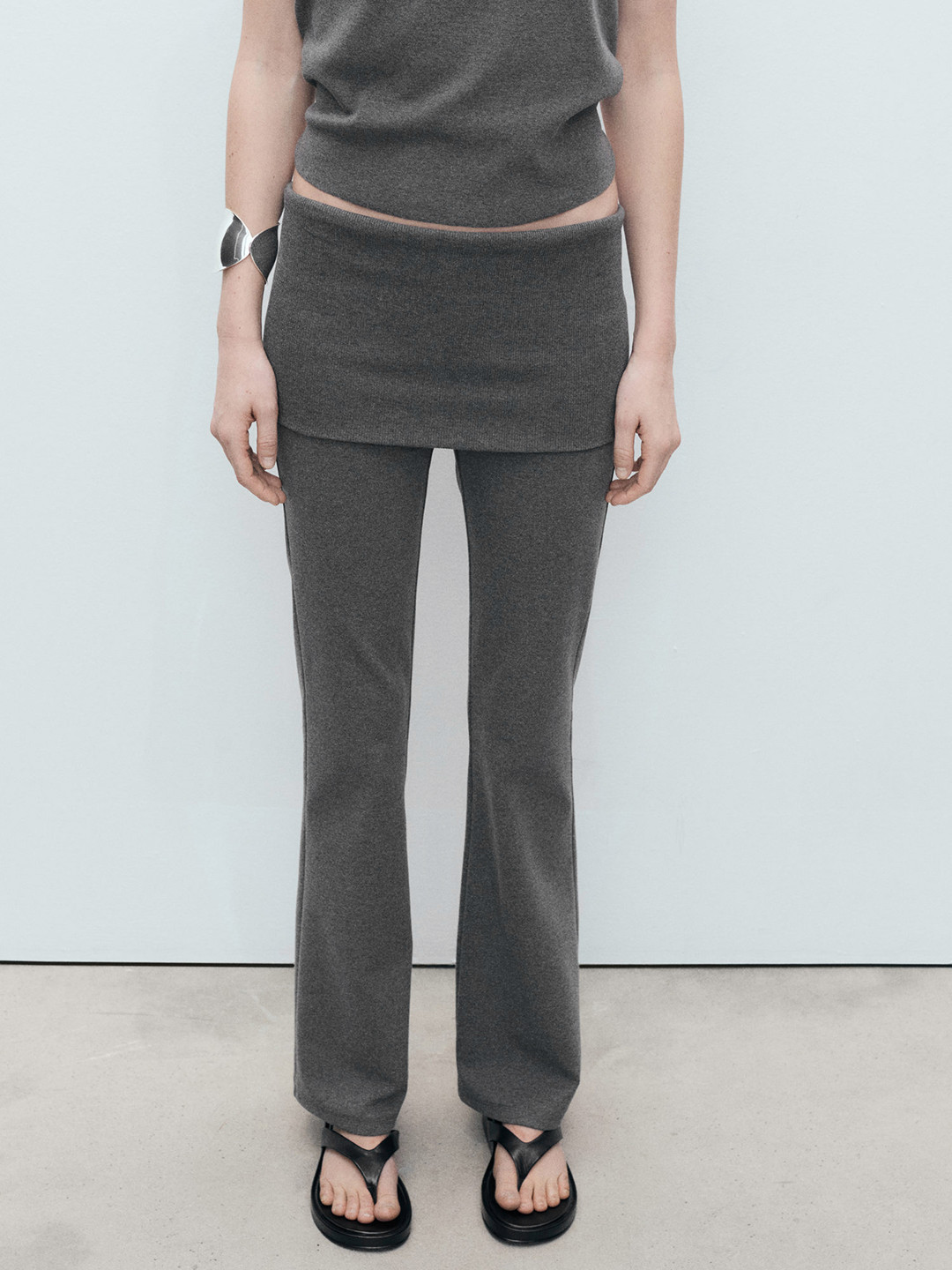 MANGO Women Turn-Up Waist Flared Trousers