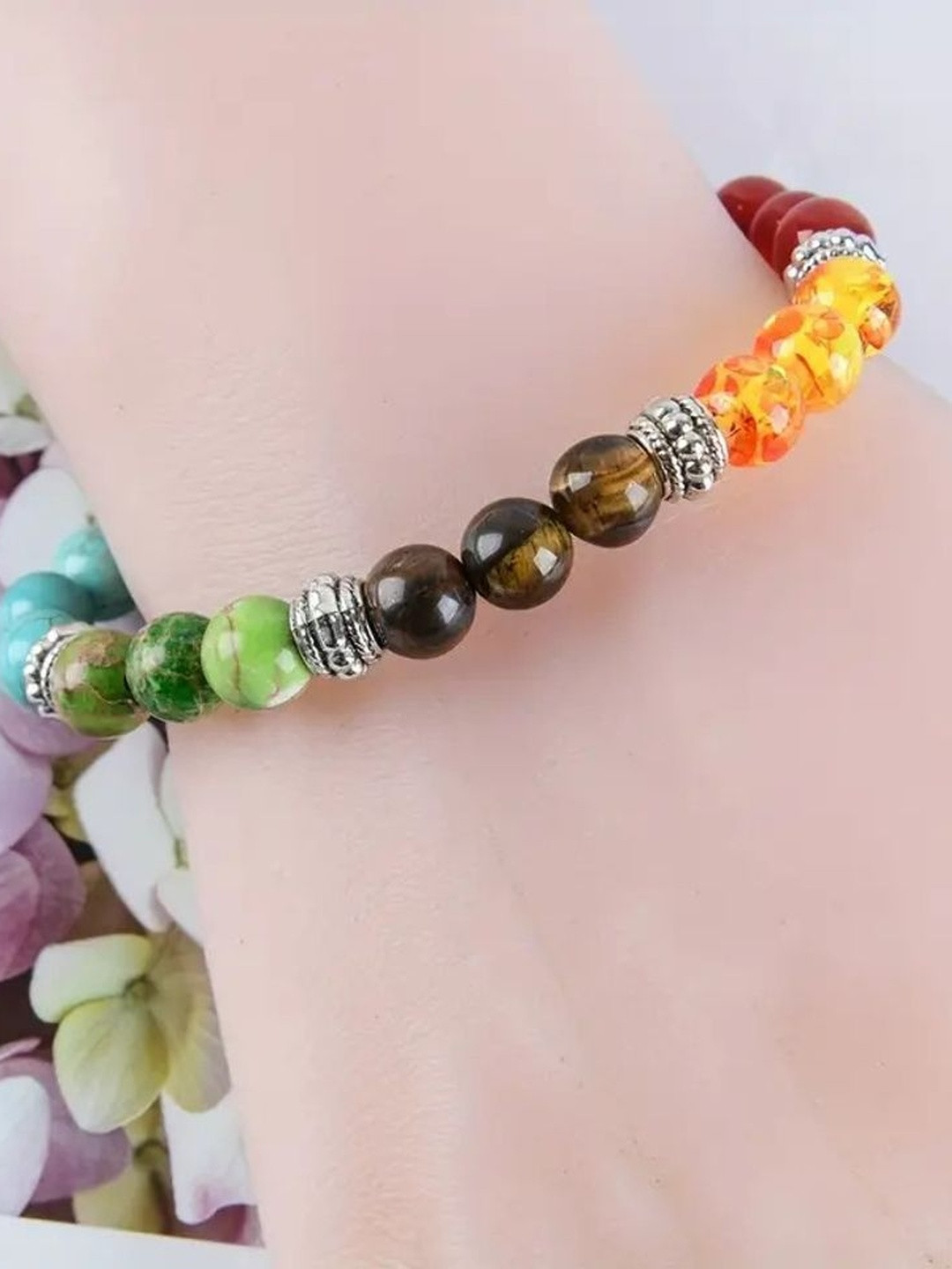 CONTEX MEDIA Turquoise Stones Studded Elasticated Bracelet