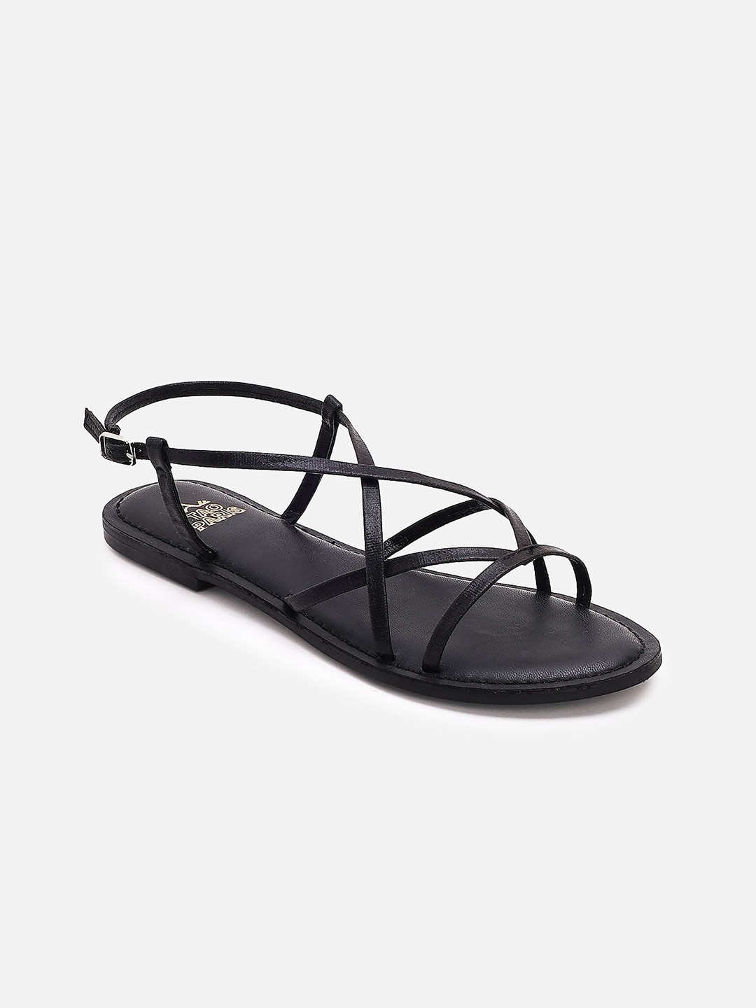 Tao Paris Women Black Ankle Strap Flat Sandals