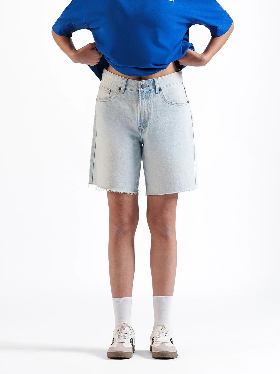 LOVEGEN Women Washed High-Rise Pure Cotton Denim Shorts