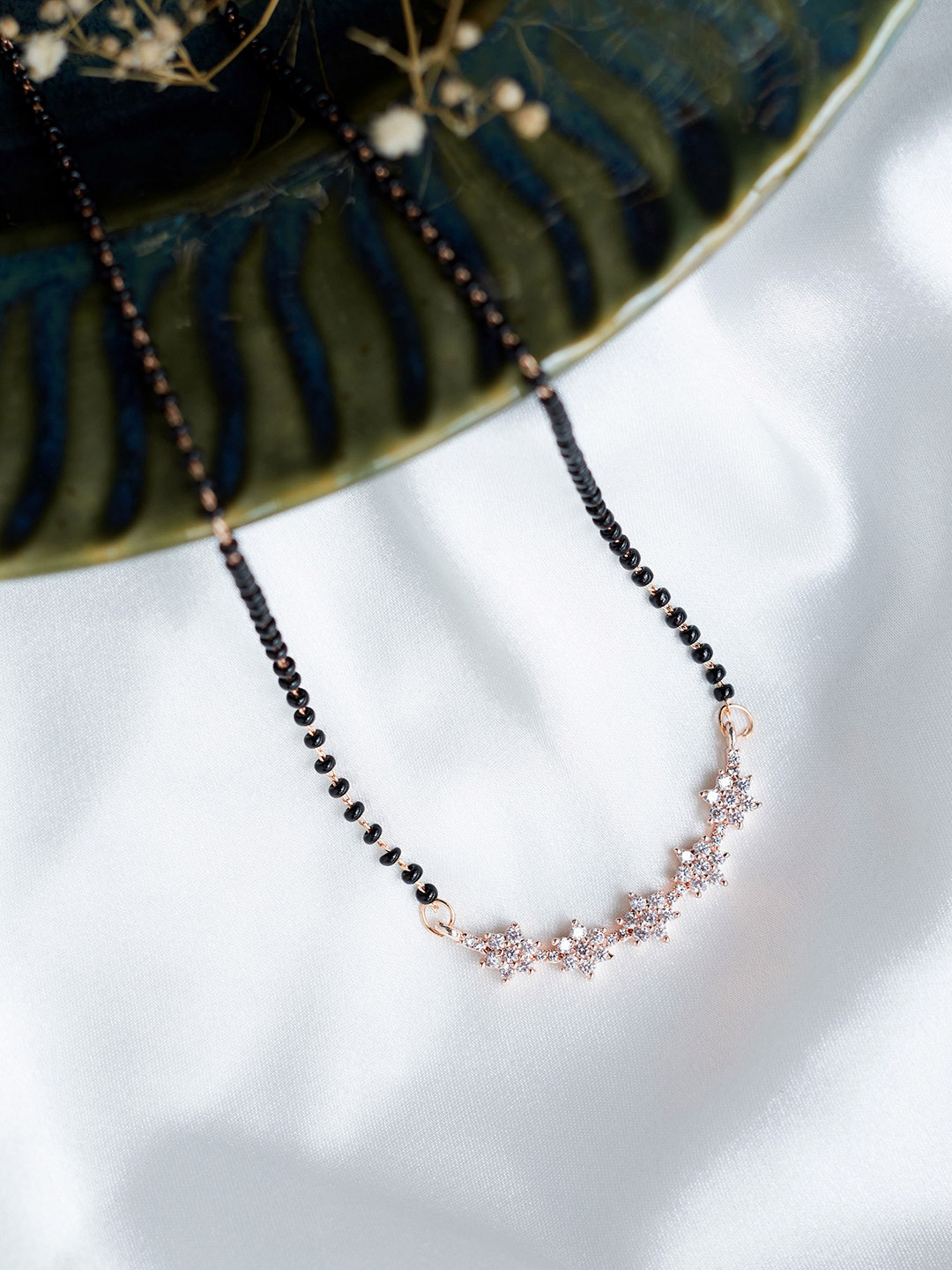 Opal Touch Rose Gold-Plated Artificial Stones and Beads Mangalsutra