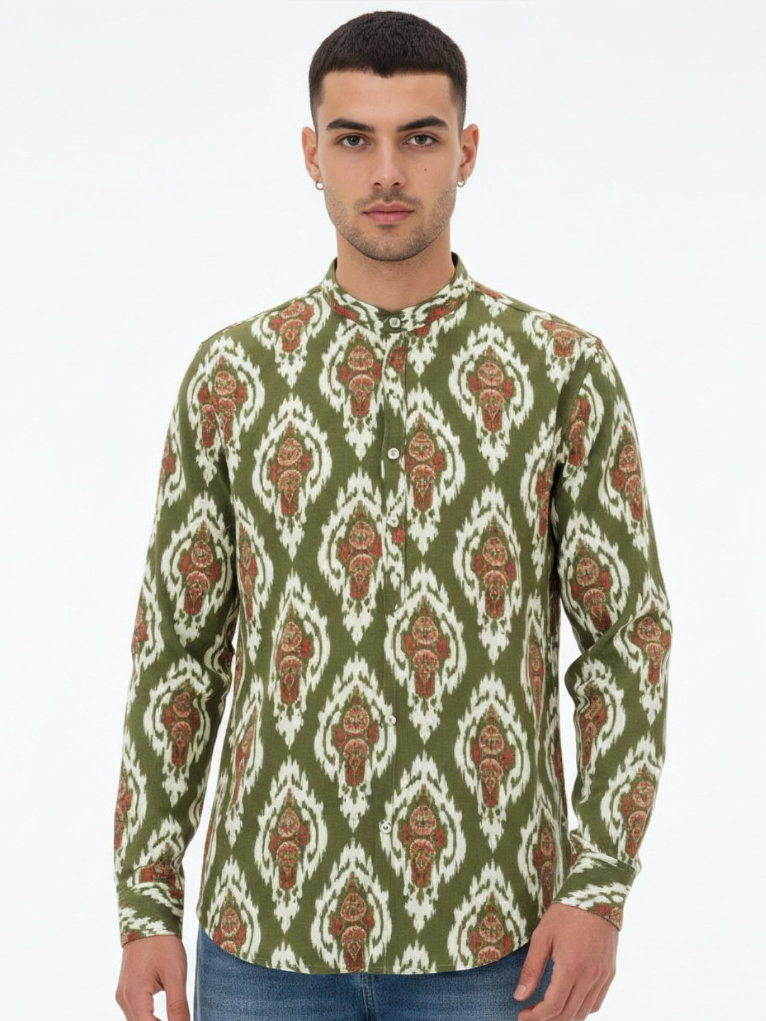 Anouk Rustic Ethnic Motifs Printed Band Collar Cuffed Sleeves Straight Kurta