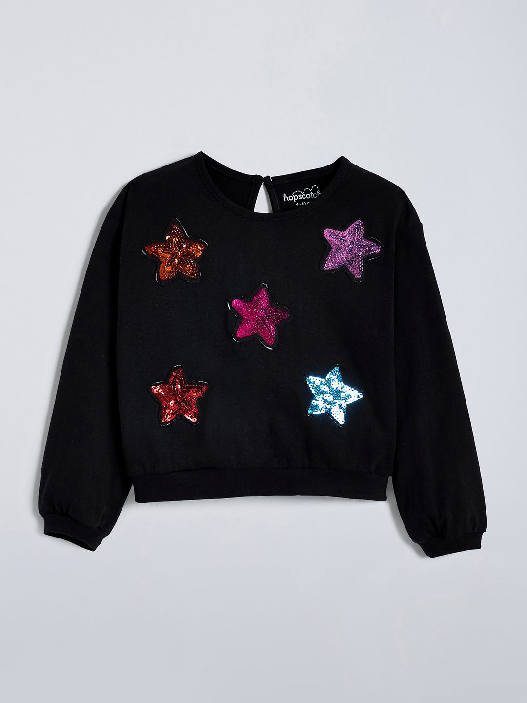 Hopscotch Girls Sequin Star Cotton Tie-Back Printed T-shirt