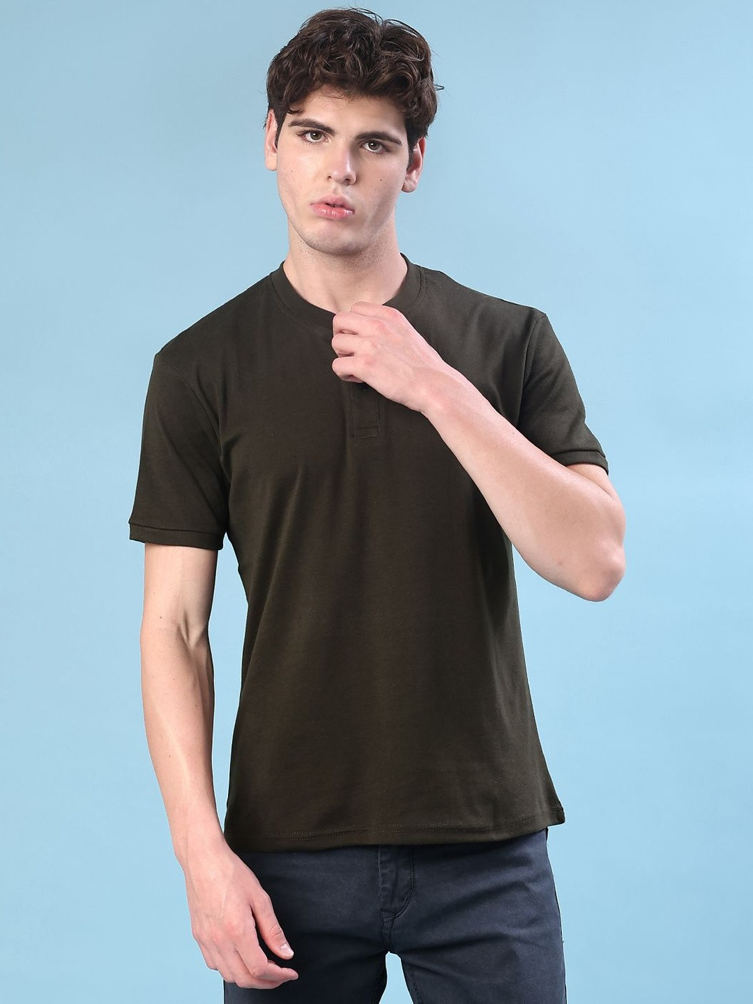 V-Mart Men Brand Logo Henley Neck T-shirt