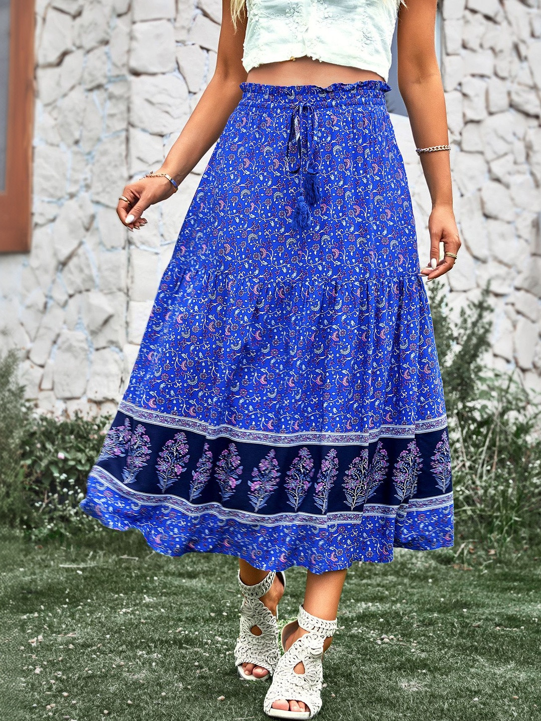 StyleCast Printed Gathered Or Pleated Opaque Pure Cotton A-Line Midi Skirt