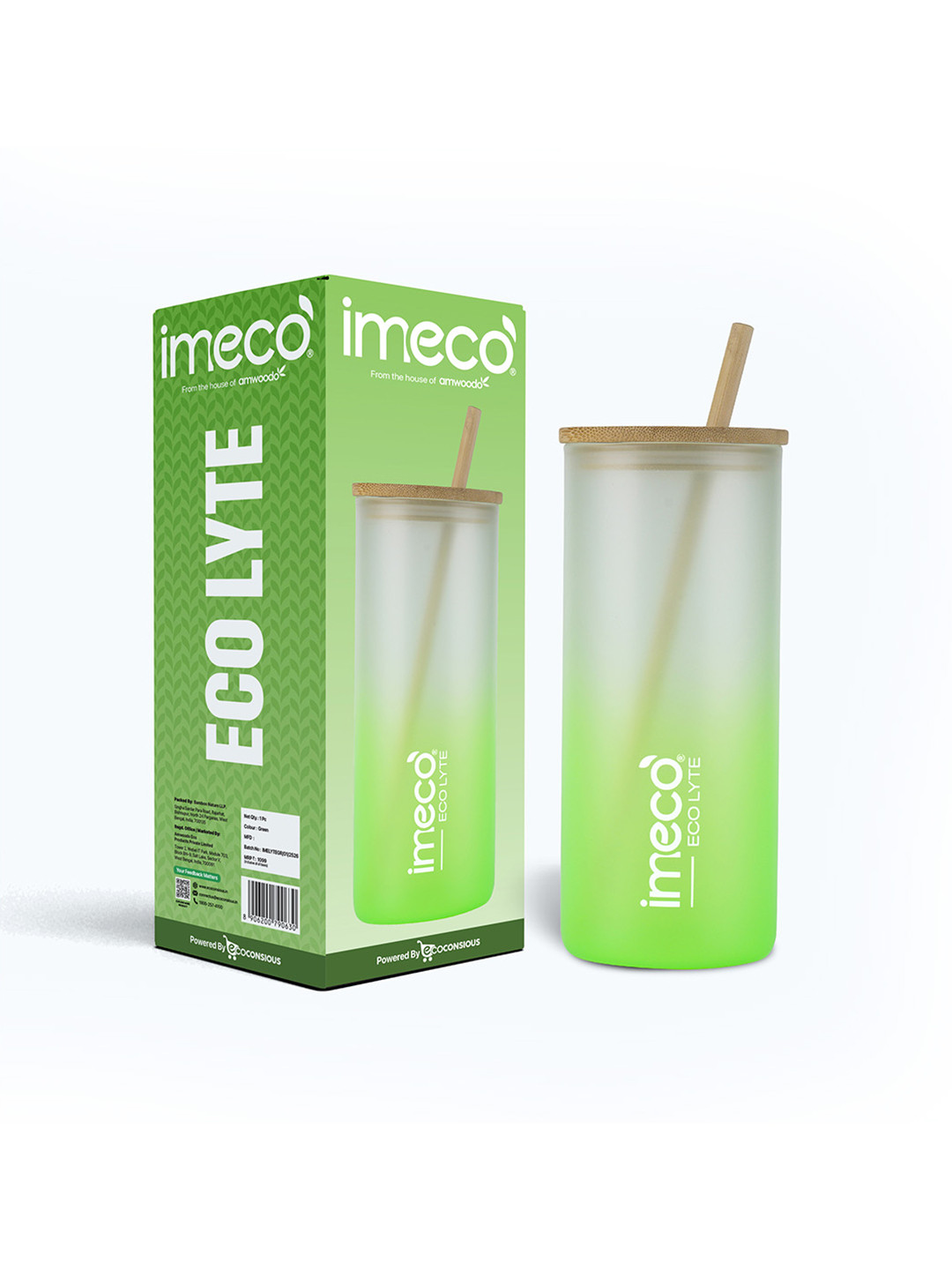 IMECO Green Borosilicate Brand Logo Sipper Water Bottle With Bamboo Lid  -600 ml