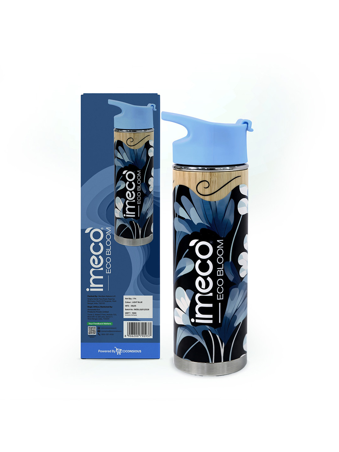 IMECO Blue & Blue Stainless Steel Printed Double Wall Vacuum Water Bottle- 450 ml