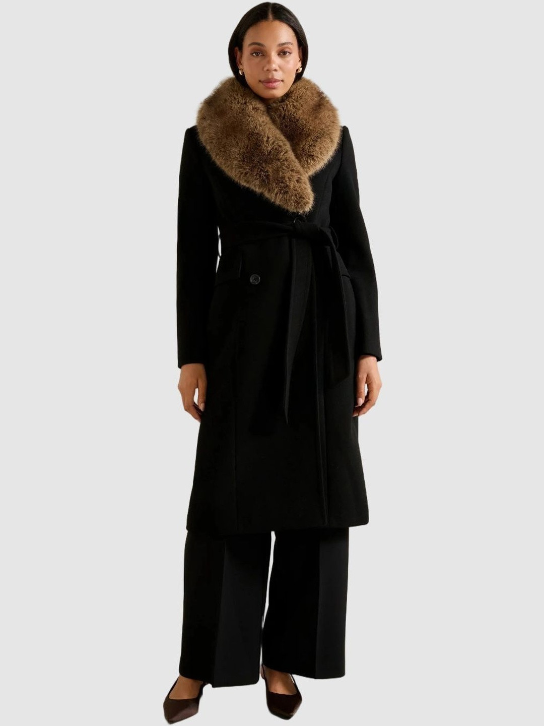 Forever New Women Shawl Collar Long Sleeve Overcoat