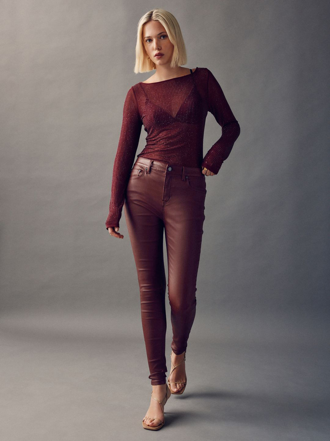 NEXT Women Leather Coated Mid-Rise Skinny Fit Jeans