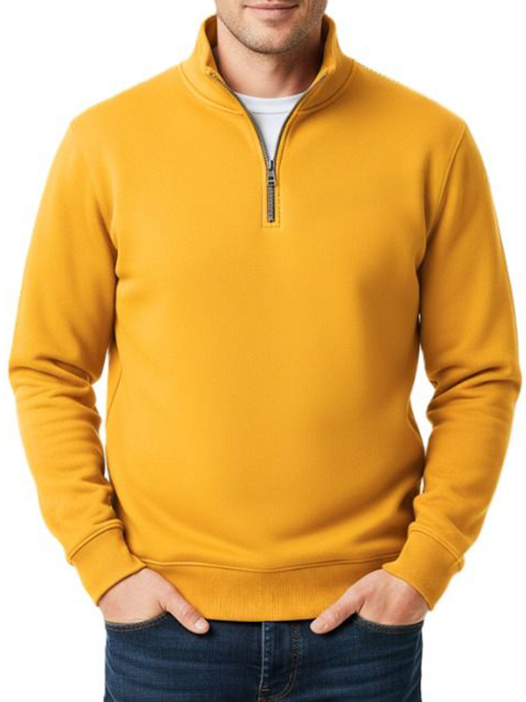 Try This Men High Neck Half Zipper Sweatshirt