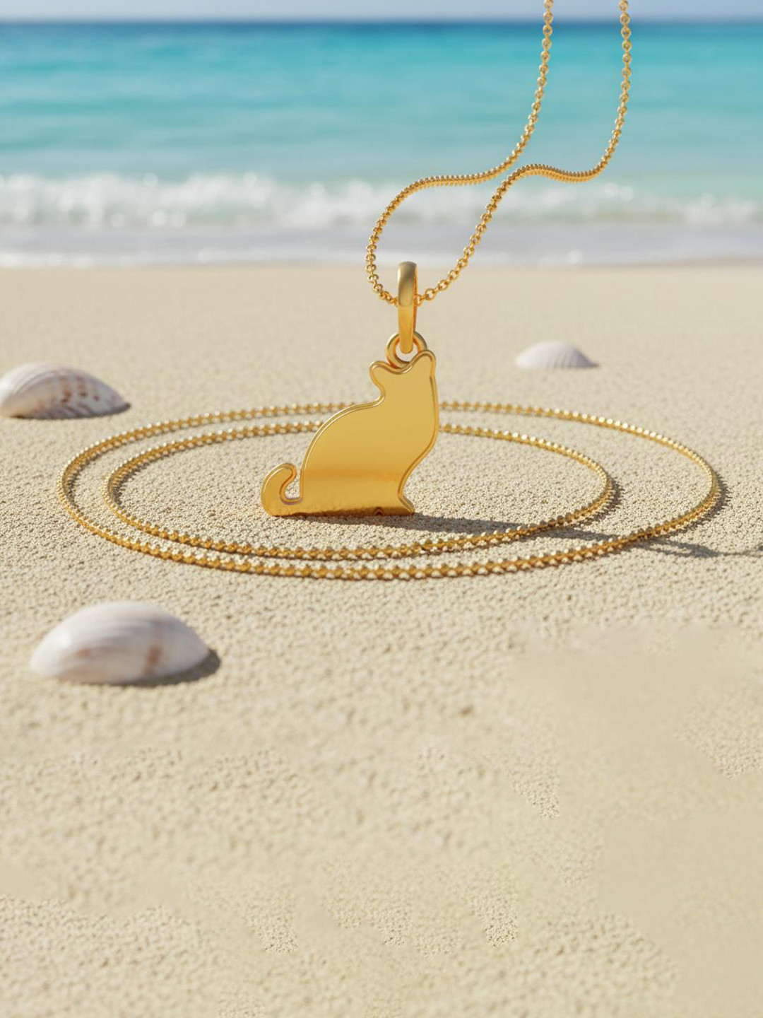 925 SILLER 925 Sterling Silver Gold-Plated Cat Shaped Pendants With Chains