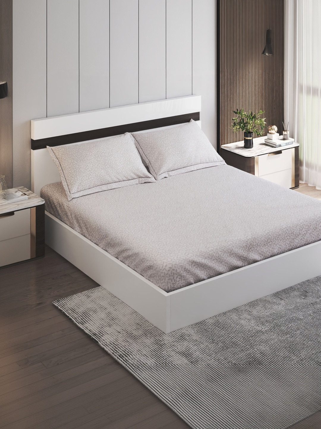 Home Centre Grey 200 TC King Bedsheet with 2 Pillow Covers