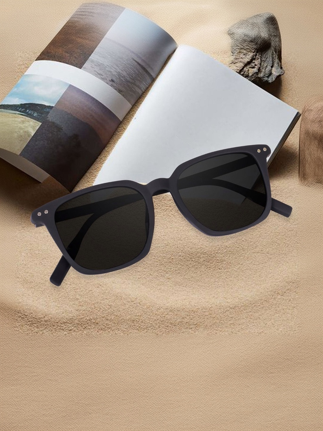 EYMEN I Unisex Black Lens & Black Square Sunglasses with