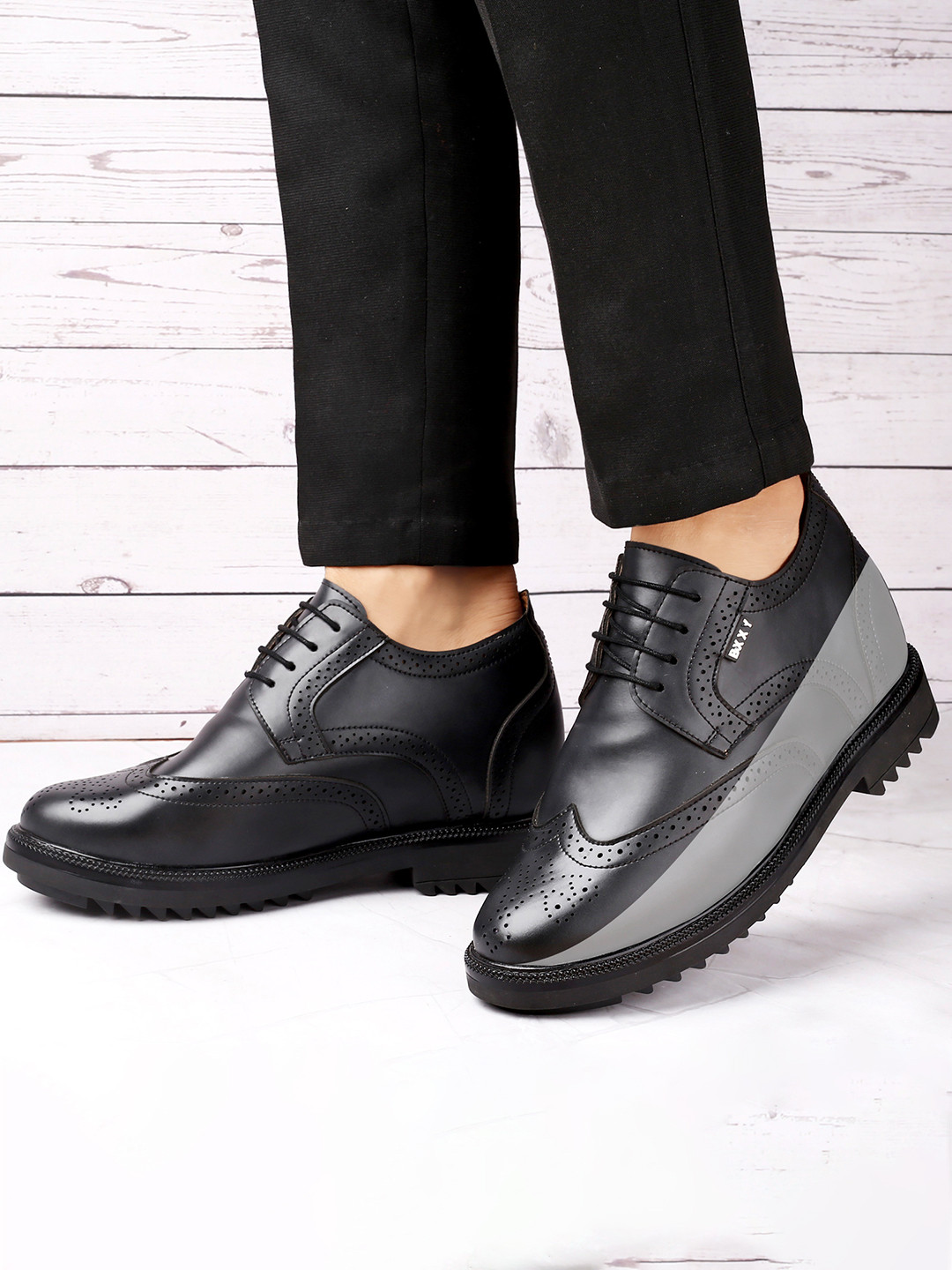 Bxxy Men Hidden Elevator Formal British Full Brogue Lace-up Shoes