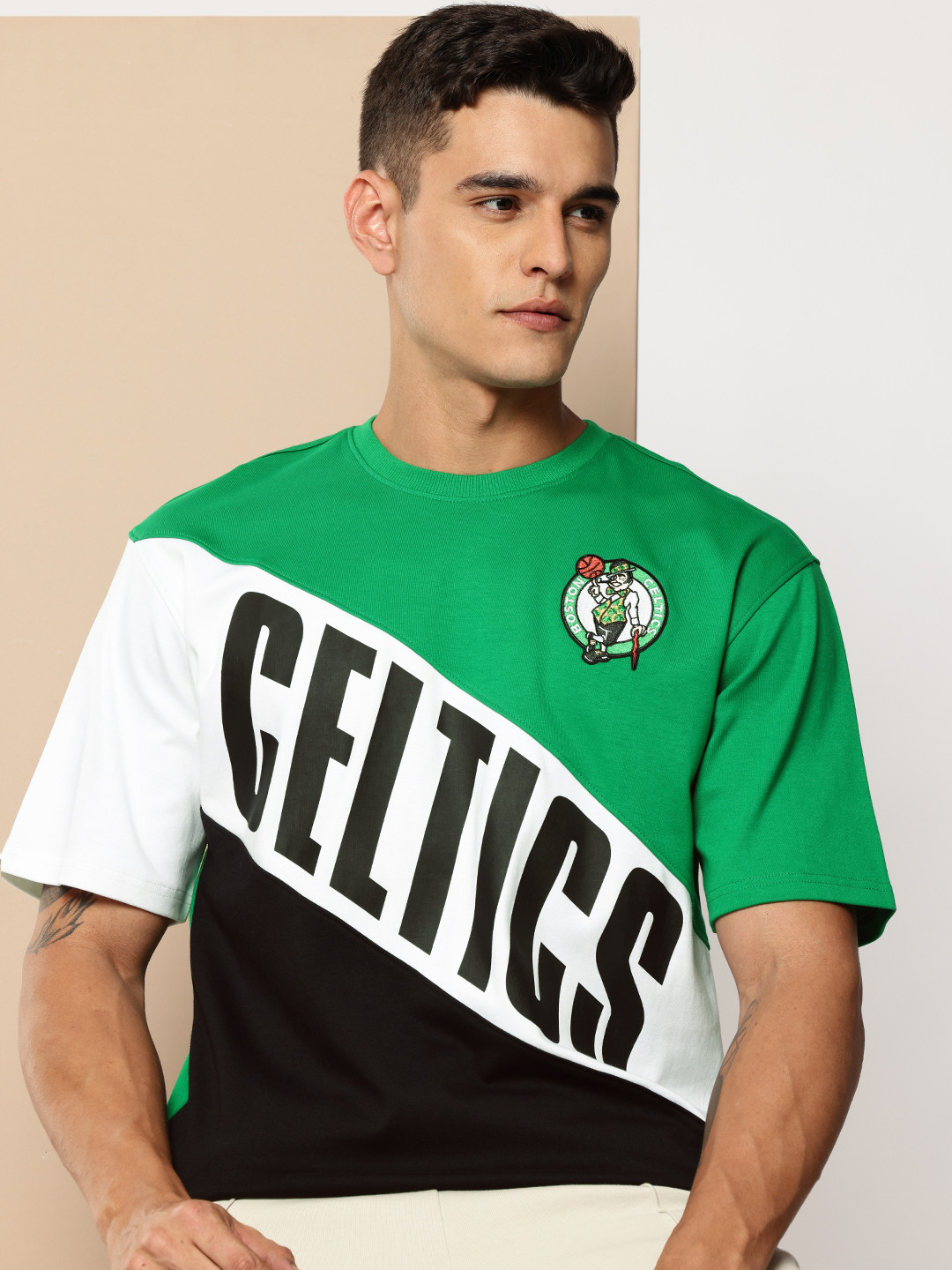 NBA Boston Celtics Printed Drop-Shoulder Sleeves Applique Pure Cotton Oversized T-shirt