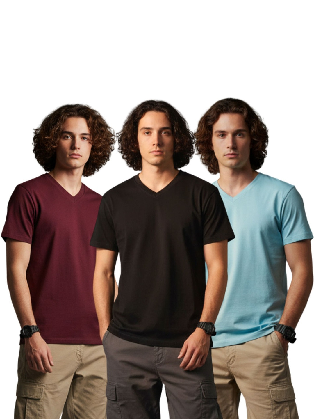 OUTLAWS Men Pack of 3 Solid V-Neck T-shirts