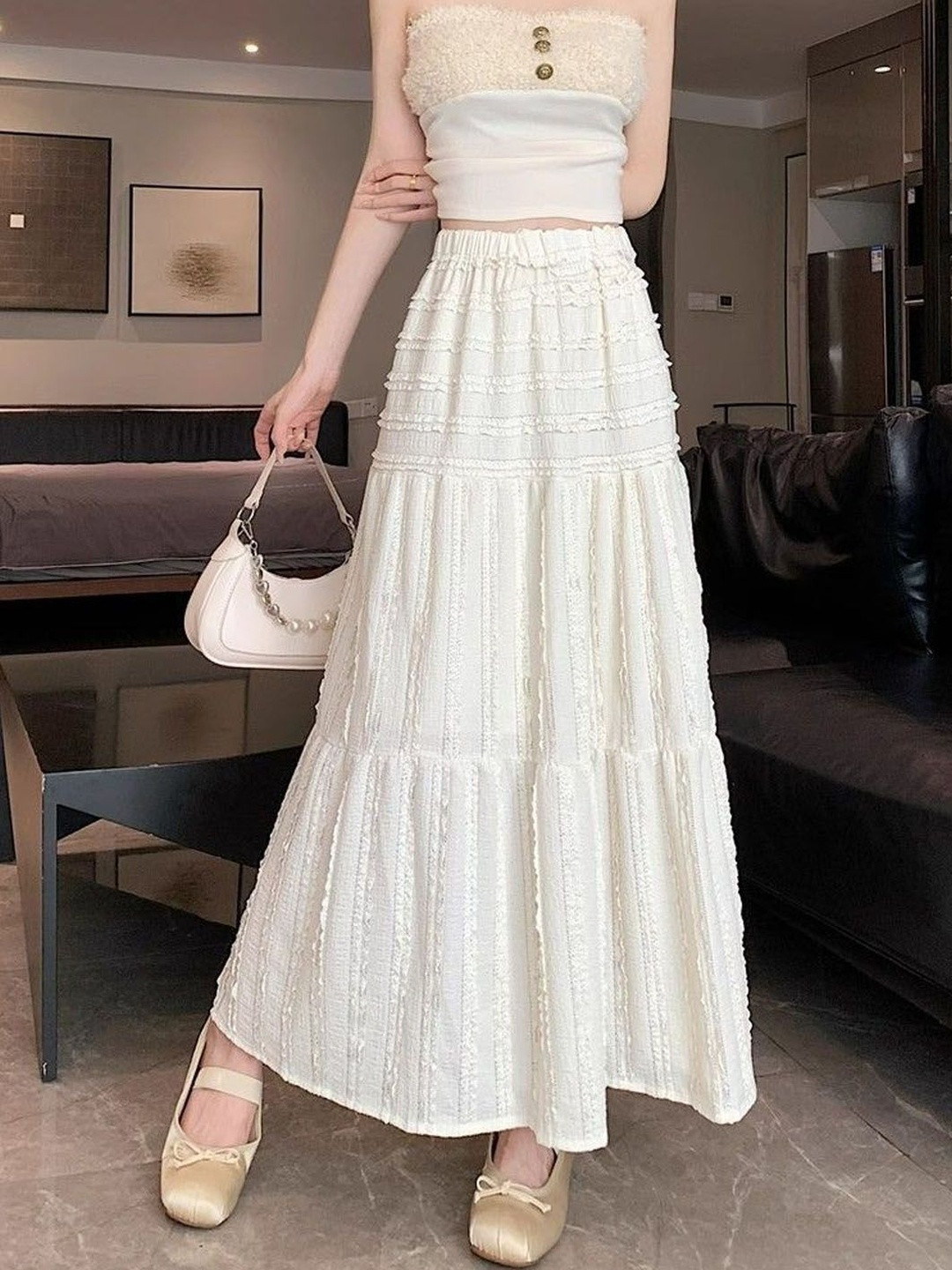StyleCast Trendy Gathered Or Pleated Opaque Flared Maxi Skirt