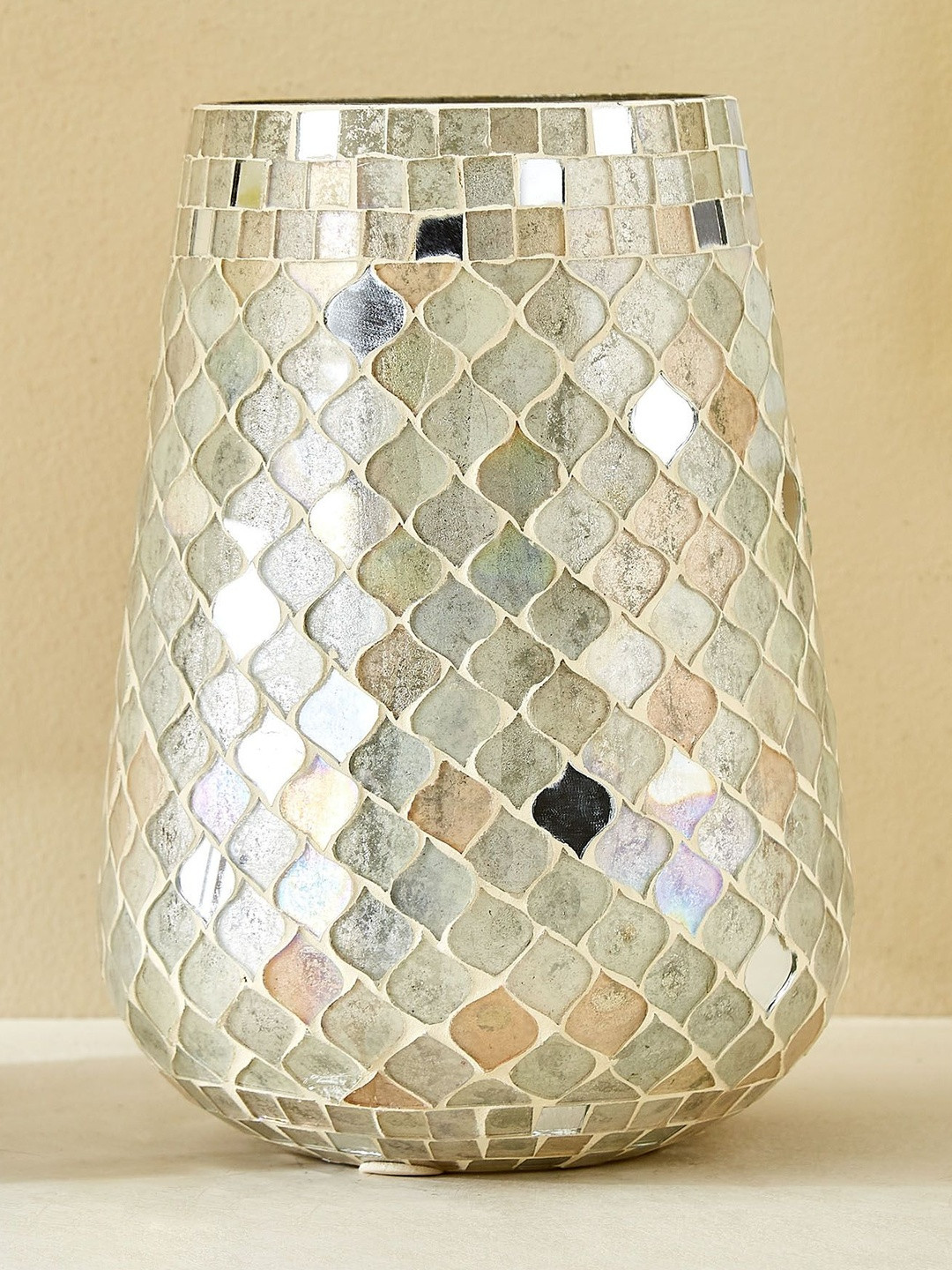 Home Centre Rylee Rahi Green & Silver Toned Mosaic Glass Flower Vase