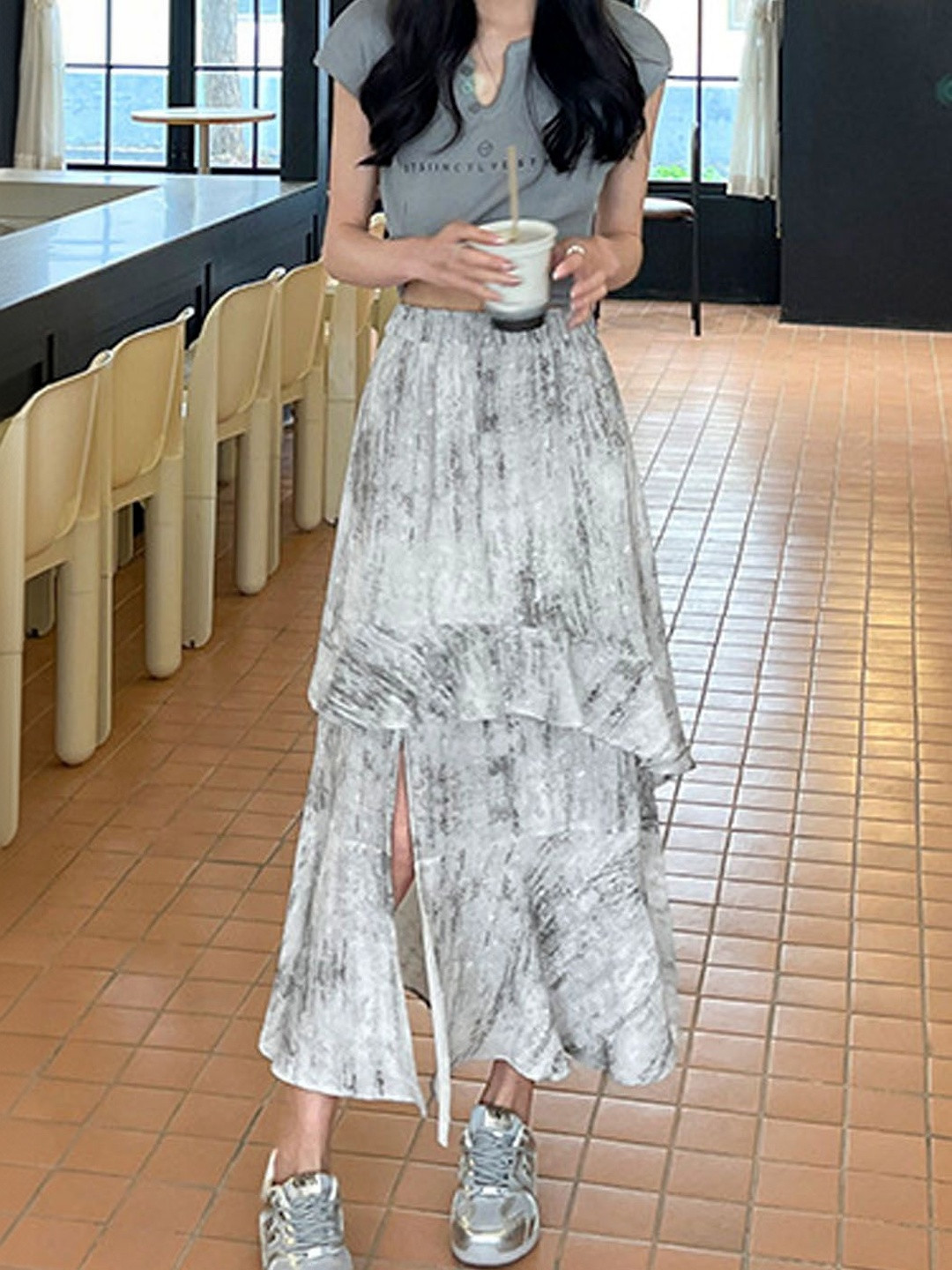 StyleCast Asymmetric Layered Maxi Trendy A-Line Skirt