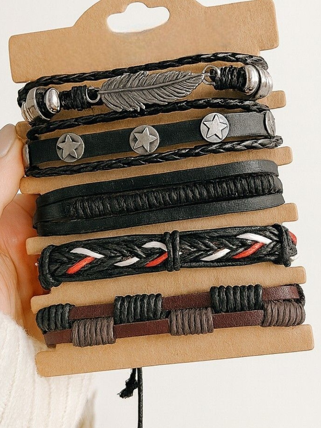 kazare Men 5 Leather Wraparound Bracelet