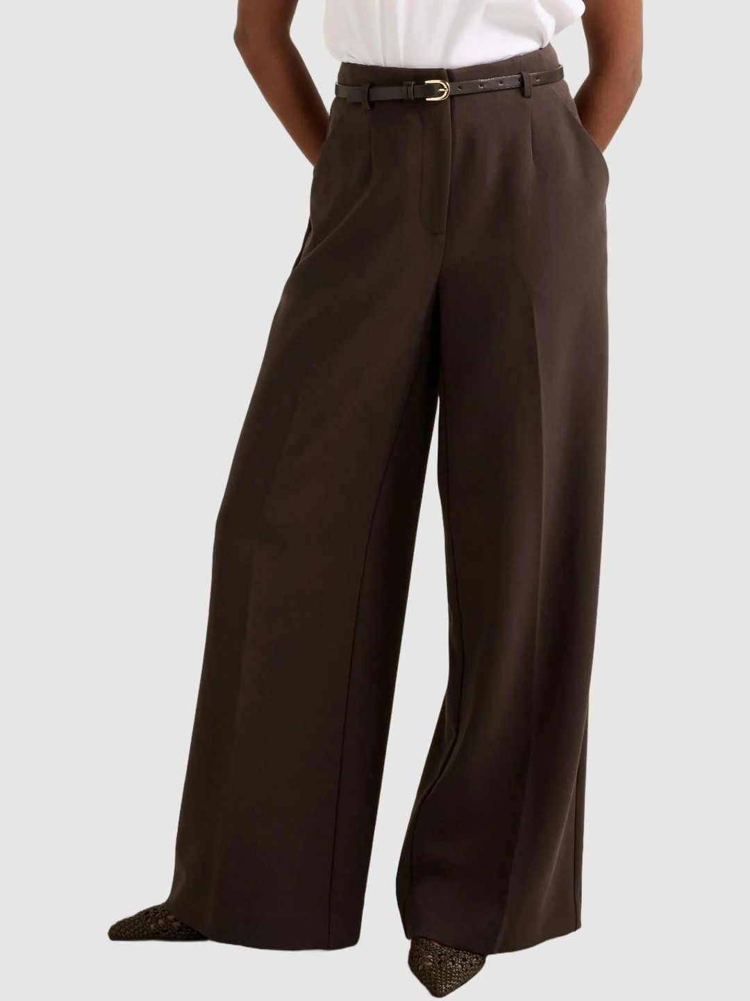 Forever New Chantelle Petite Women High-Rise Relaxed Fit Formal Trousers