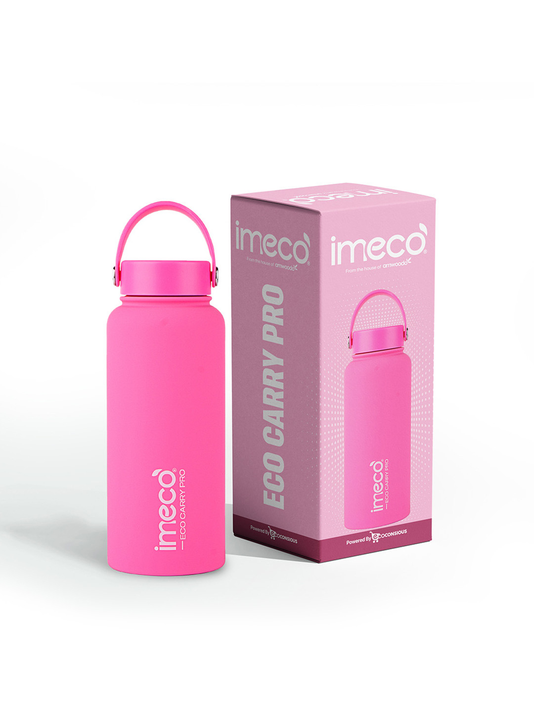 IMECO Pink Stainless Steel Brand Logo Fridge Safe Matte Finish Water Bottle-1 L