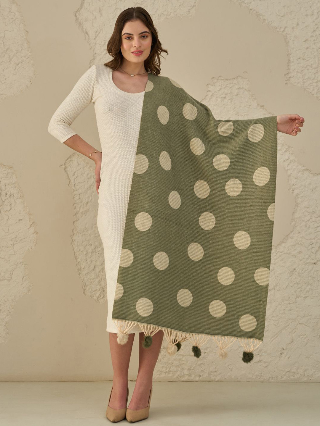 Knitkala Cashmere Woollen Polka Dot Winter Stole
