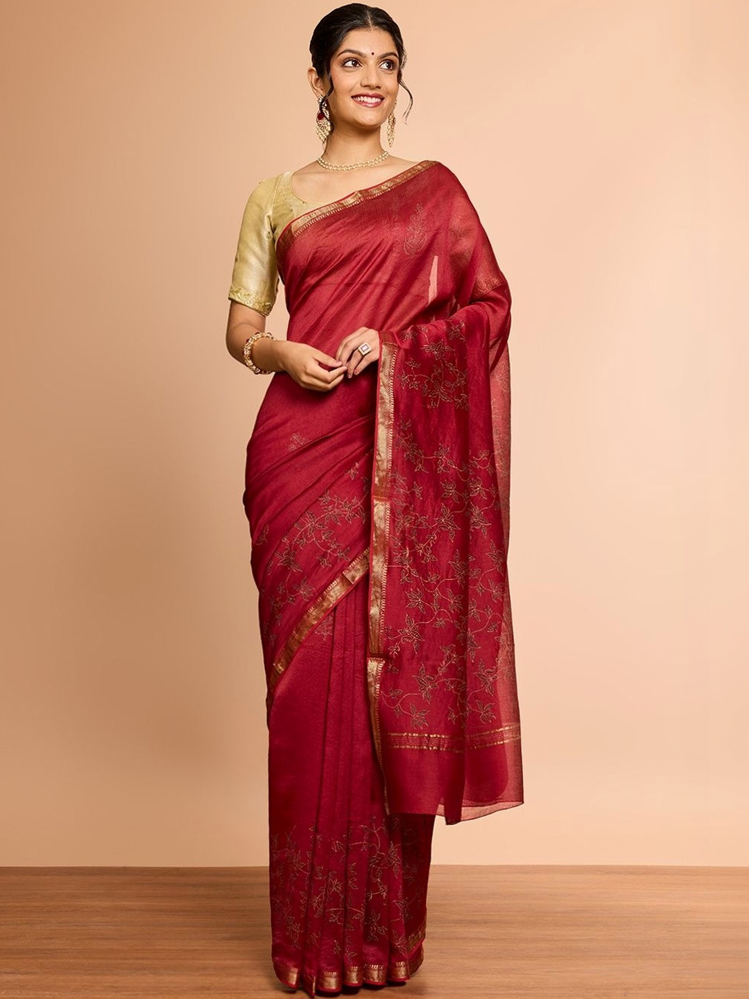 Taneira Embellished Zari Silk Cotton Rajasthan Sanganeri Block Print Saree