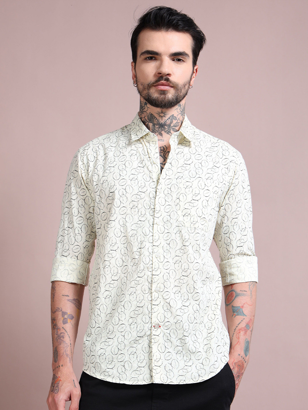 RIGS AND RAGS Men Classic Fit Abstract Printed Spread Collar Cotton Casual Shirt