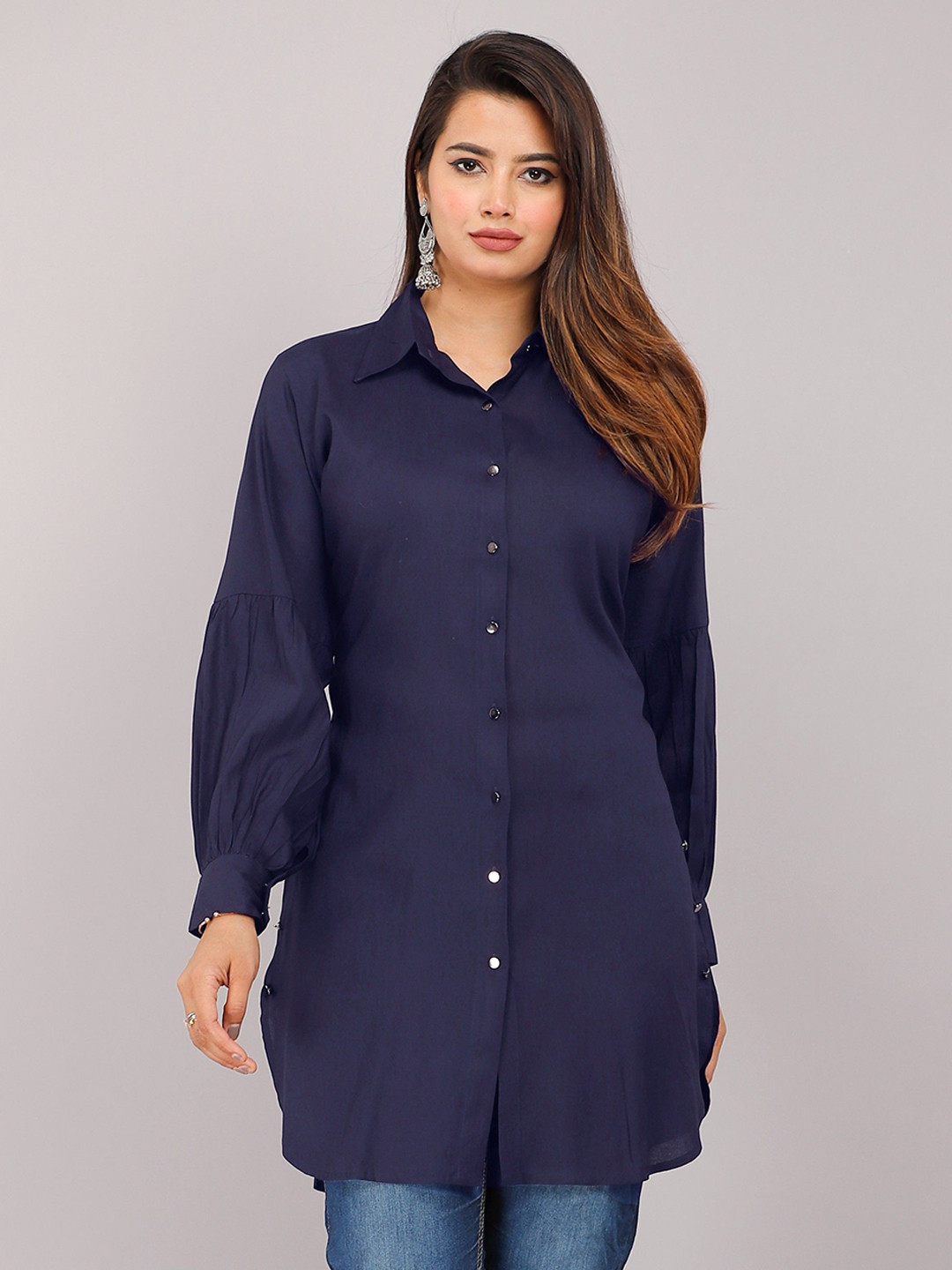 Aashee Women Standard Fit Solid Spread Collar Casual Shirt