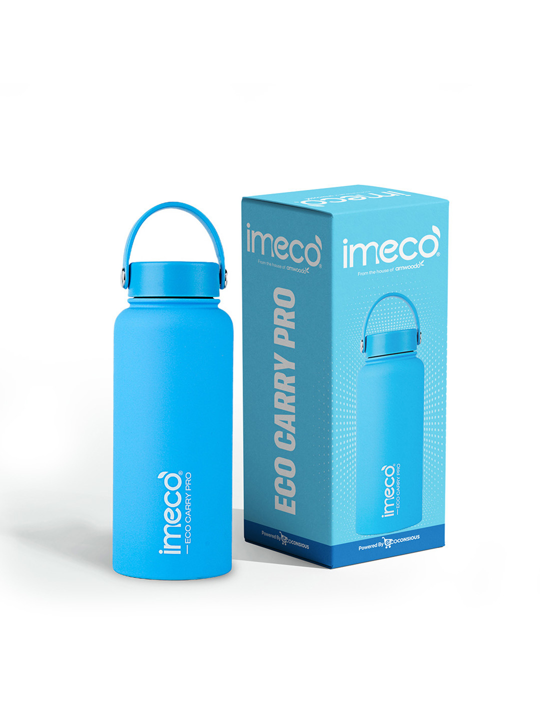 IMECO Blue Stainless Steel Brand Logo Printed Fridge Safe Matte Finis Water Bottle-1L