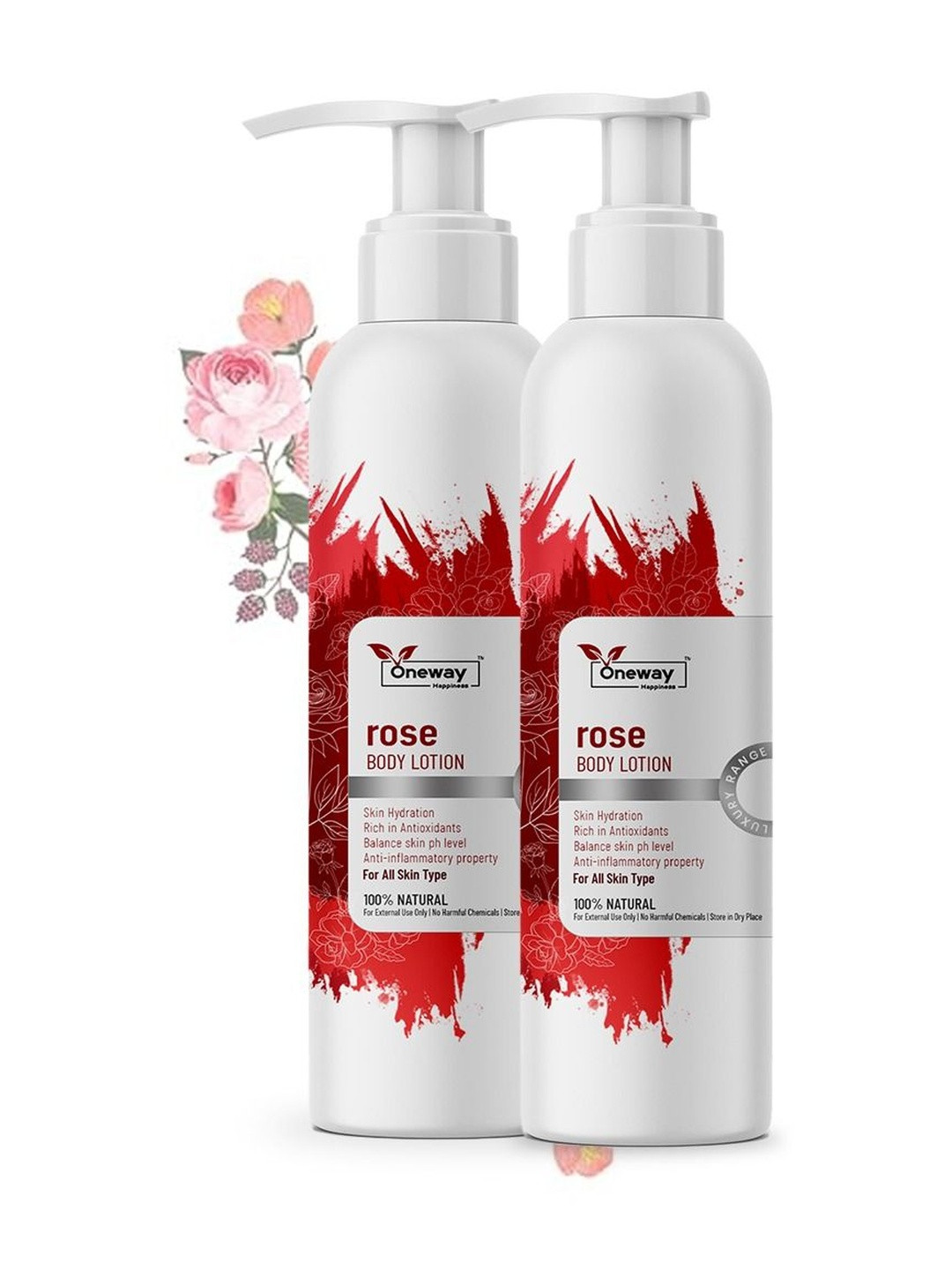 Oneway Happiness Set Of 2 Rose Body Lotion Smooth & Supple & Fragrant Skin - 200 ml Each