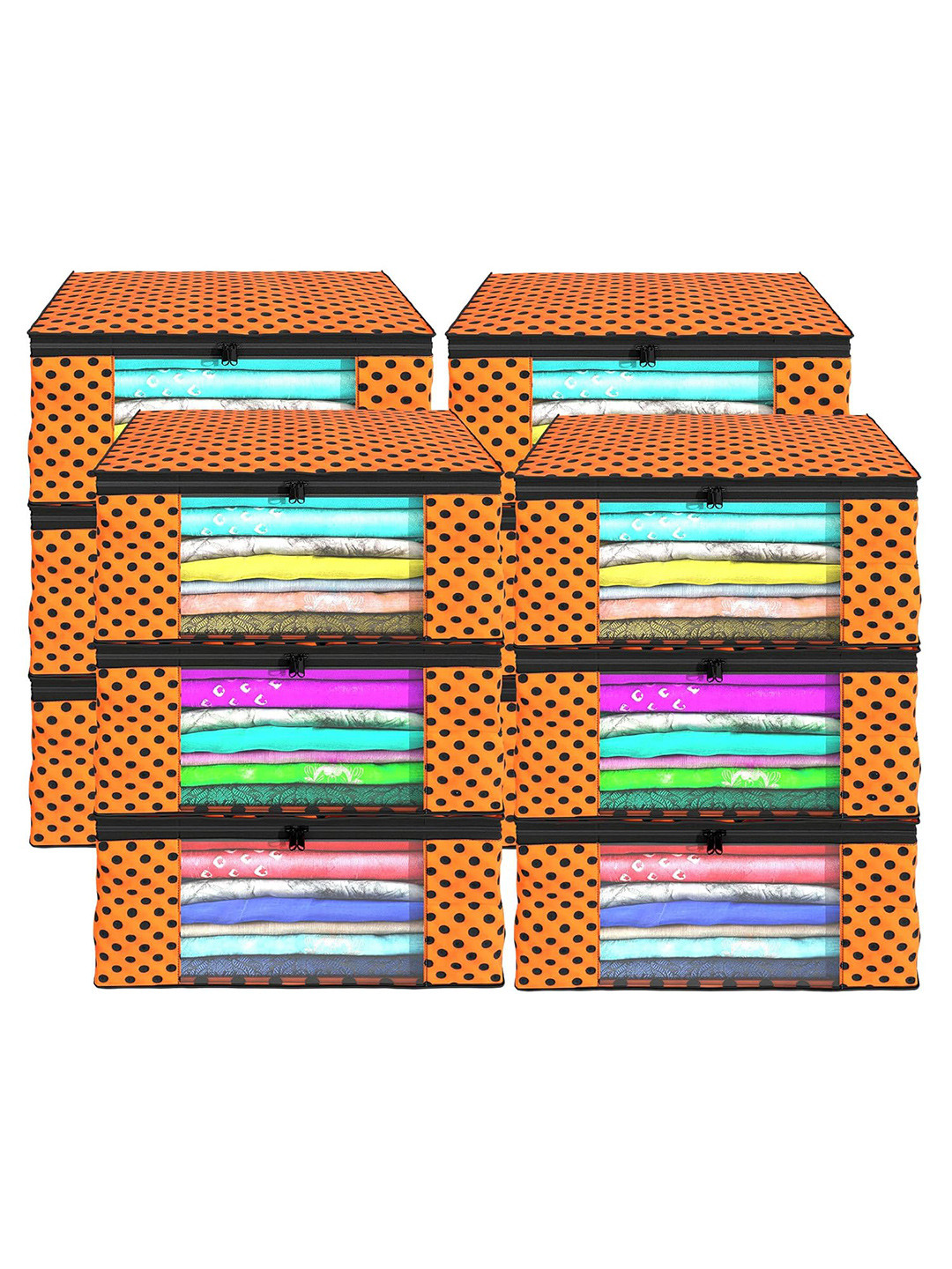 Kuber Industries Orange & Grey 12 Pieces Printed Foldable Multi Utility Organisers