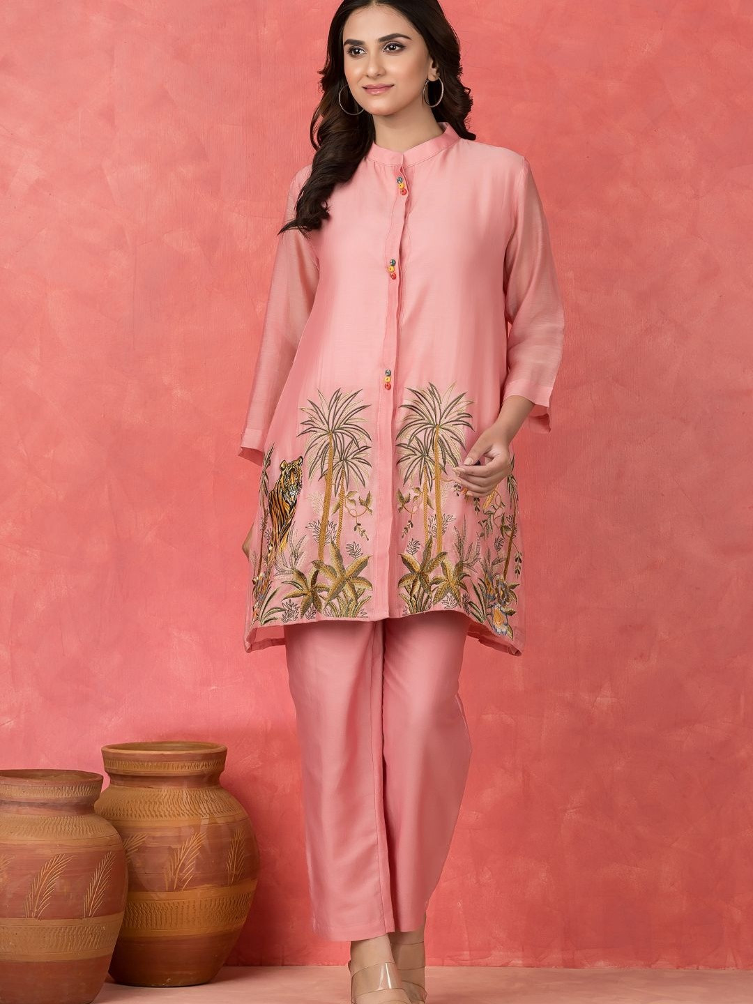 SACRED SUTA Mandarian Collar Tunic With Trousers Co-Ords Set