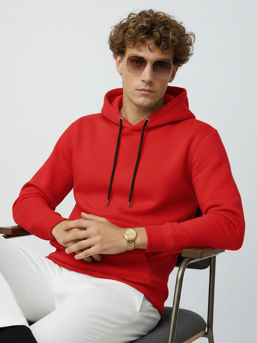 Try This Hooded Long Sleeves Kangaroo Pocket Detail Pullover Sweatshirt