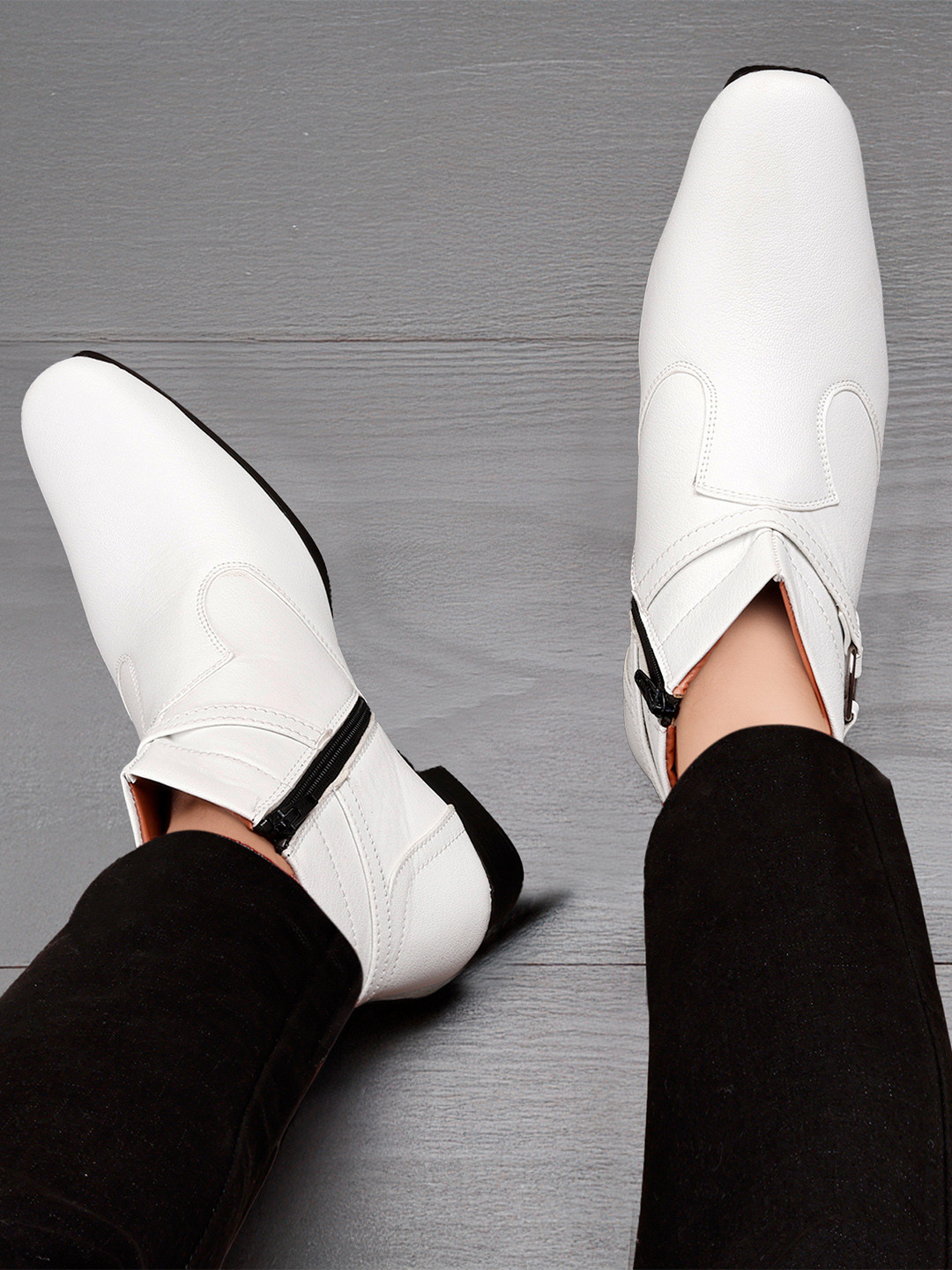 Bxxy Men Solid Round Toe Block Heel Formal Slip-on Zipper Ring Regular Boots