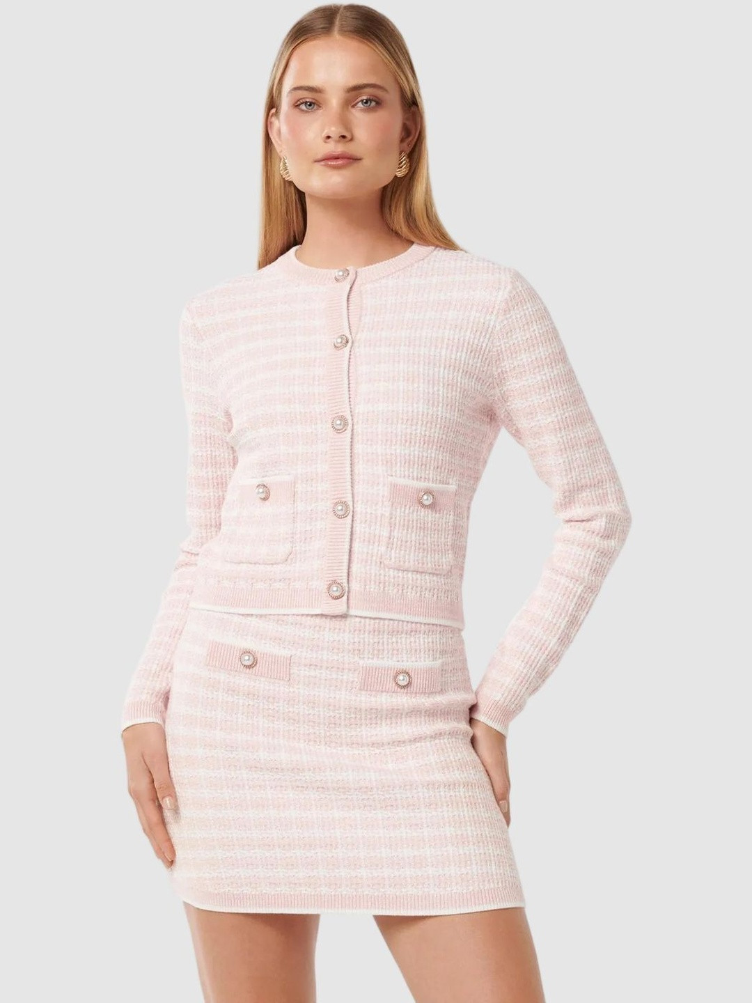 Forever New Women Checked Straight Louise Boucle Mini Knit Skirt