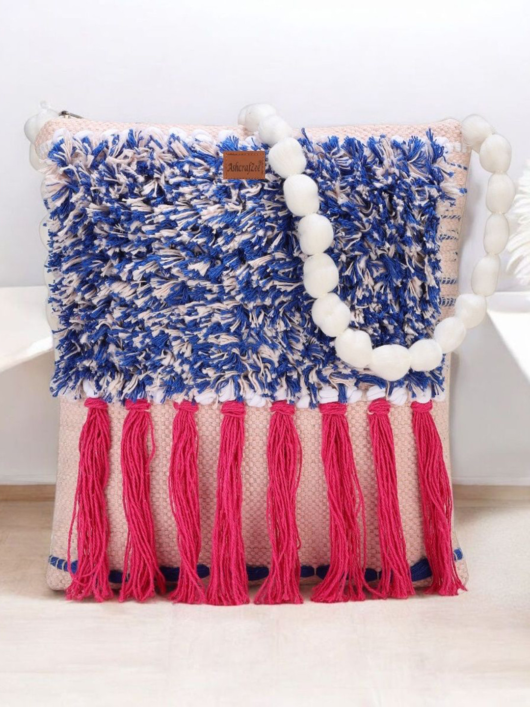 AshcrafZee Textured Up to 12 inch Handheld Bag with Fringed