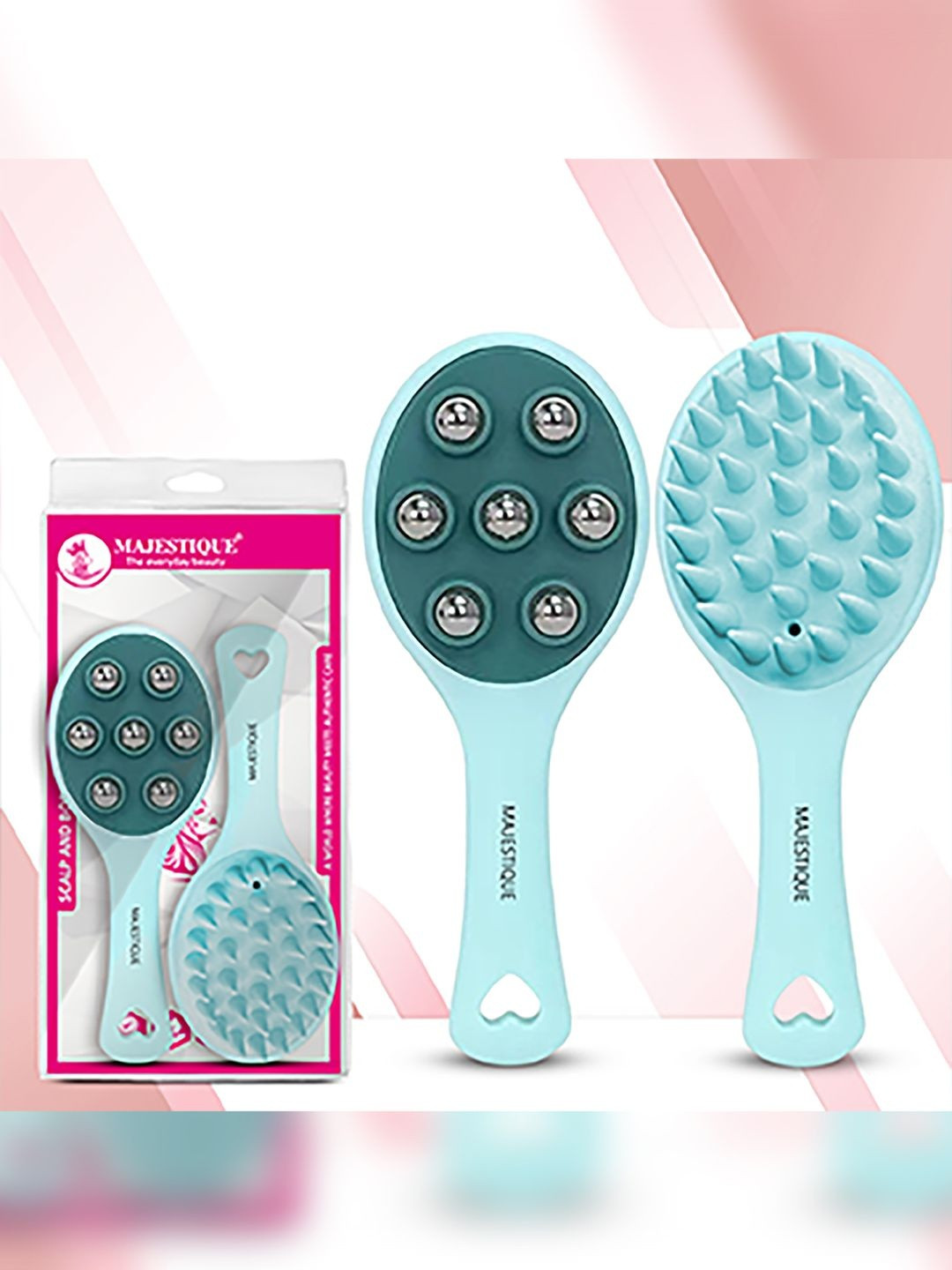 MAJESTIQUE Set Of 2 Scalp & Body Massager Shampoo Brush & 7-Bead Roller