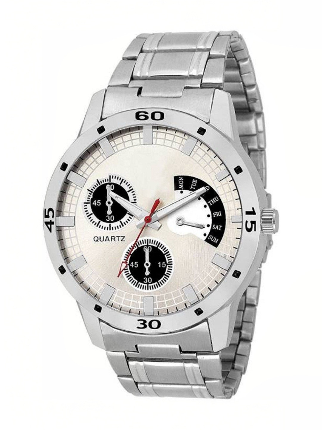 Miss Perfect Unisex Dial & Stainless Steel Bracelet Style Straps Analogue Date Aperture Watch aa319