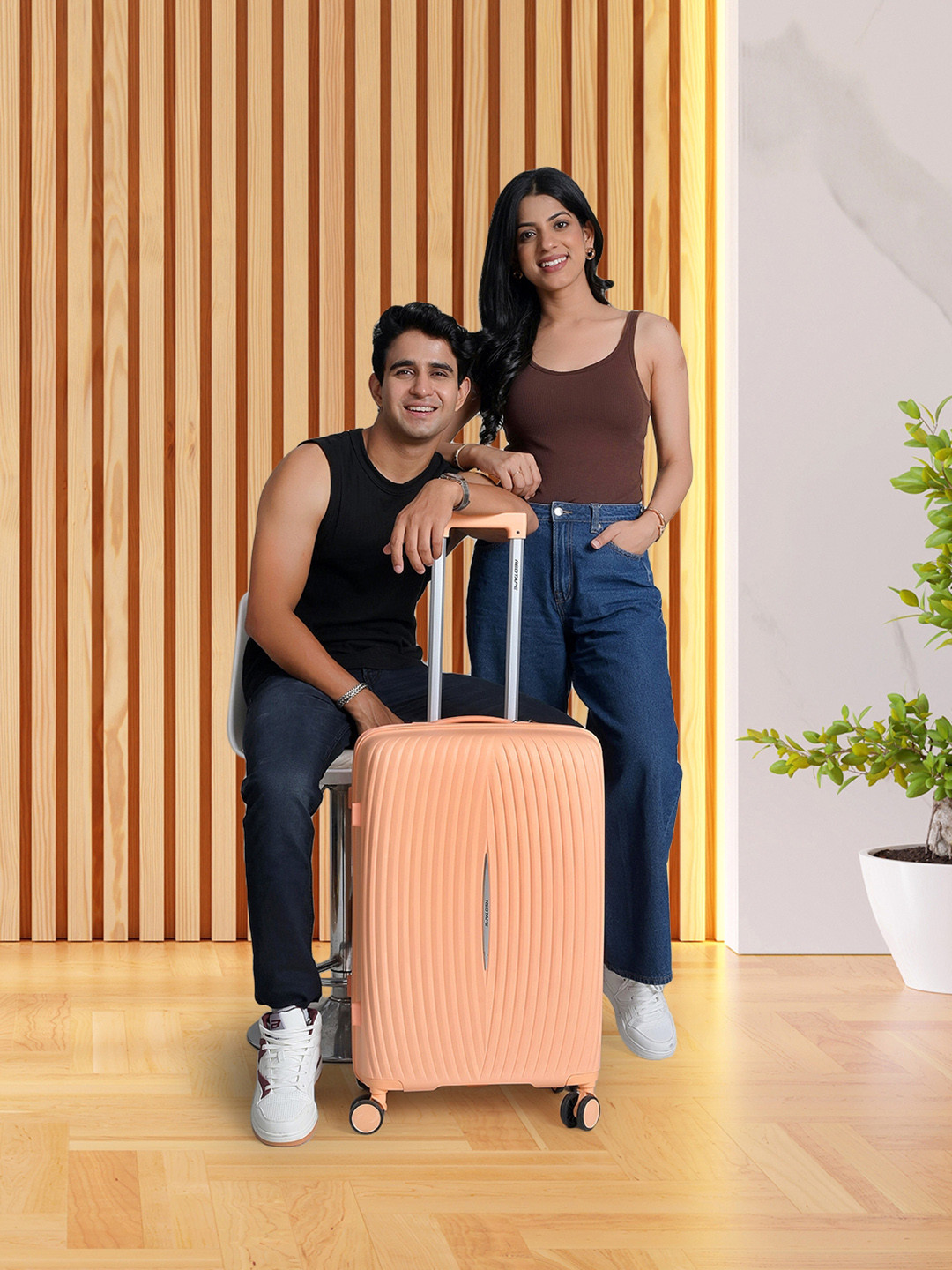 Red Tape Unisex 60L Peach Polypropylene Hard Medium Check-in Trolley Bag