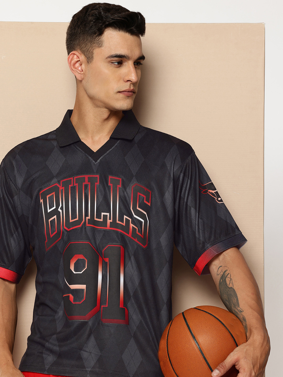 NBA Dennis Rodman Vintage Printed Polo Collar Drop-Shoulder Football Oversized T-shirt